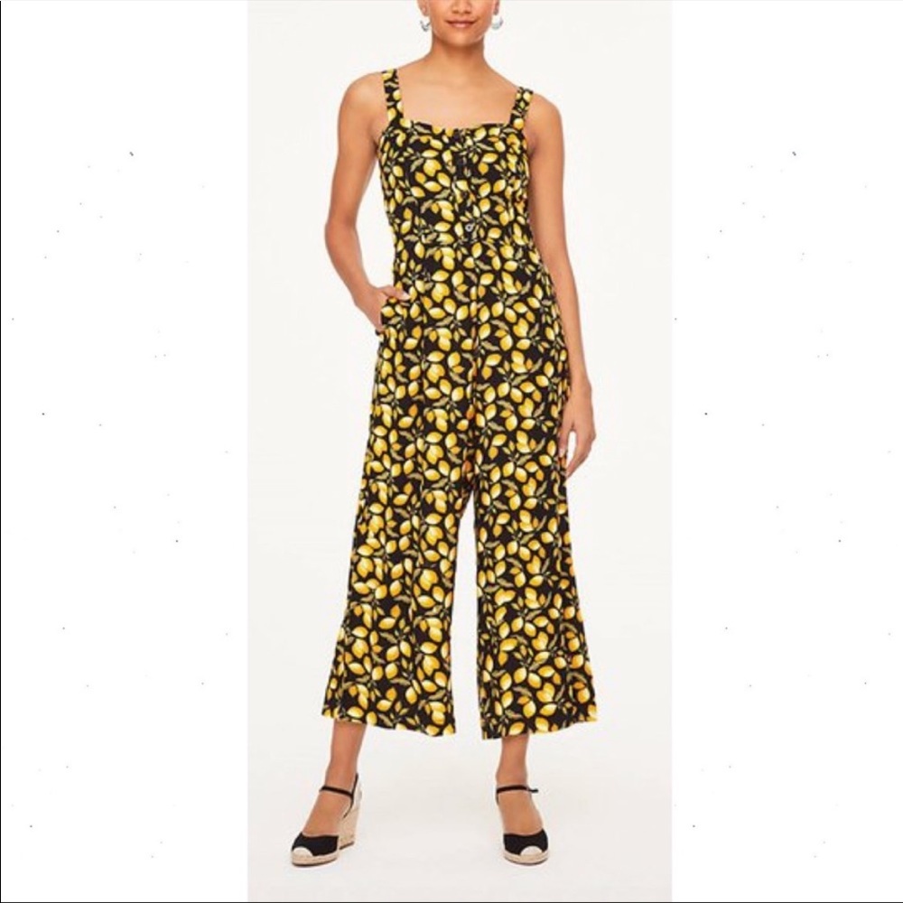 Loft lemon and black sleeveless jumpsuit